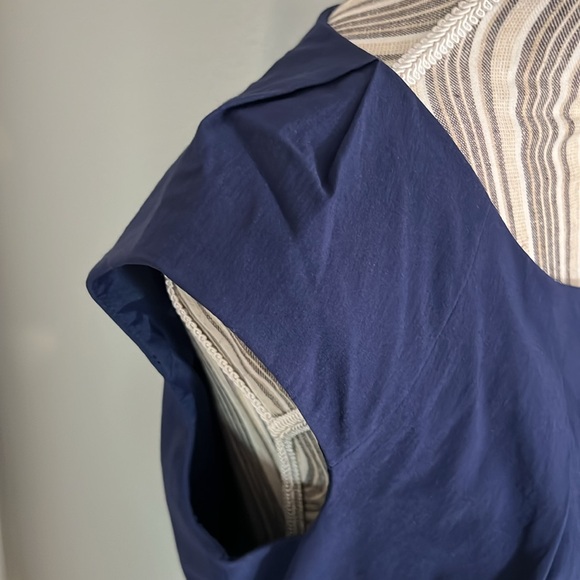 Adrianna Papell $140 Navy Blue Knit Crepe Draped Sleeveless Midi Dress 12 - Picture 9 of 11